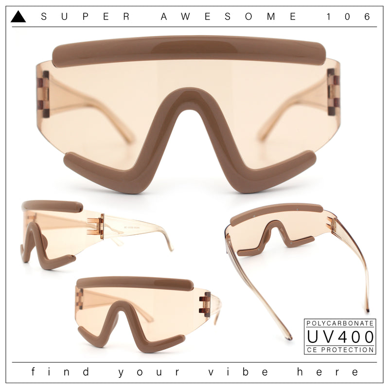 Thick Bubble Plastic Frame Oversize Shield Rectangular Sport Sunglasses