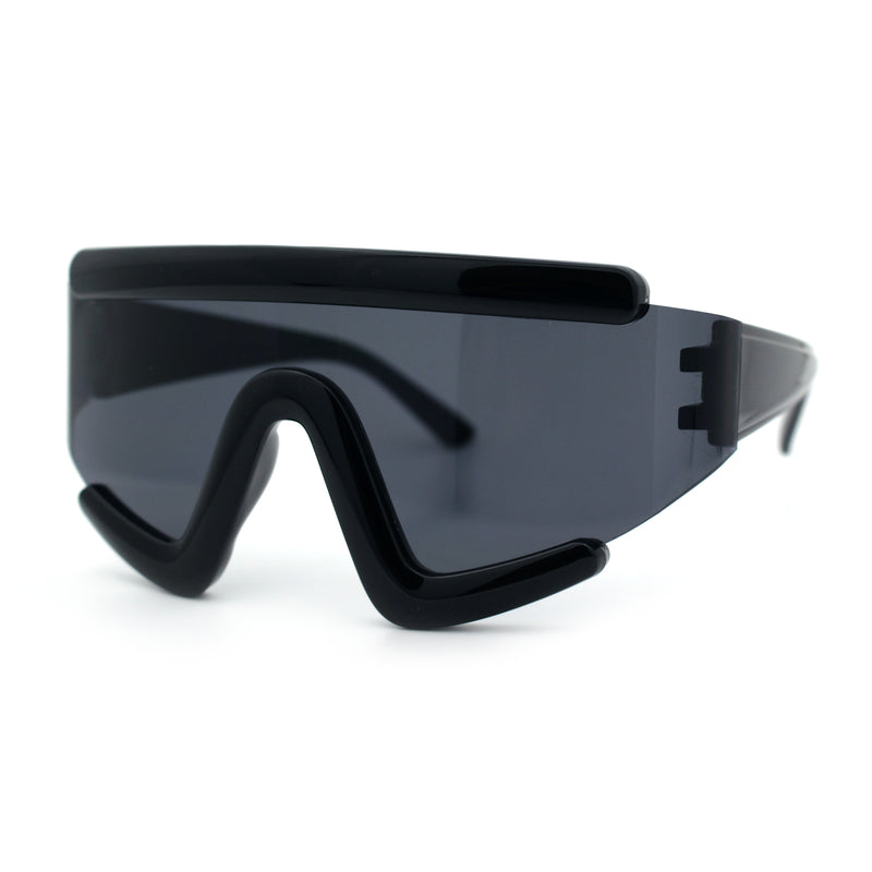 Thick Bubble Plastic Frame Oversize Shield Rectangular Sport Sunglasses