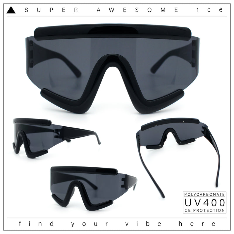 Thick Bubble Plastic Frame Oversize Shield Rectangular Sport Sunglasses