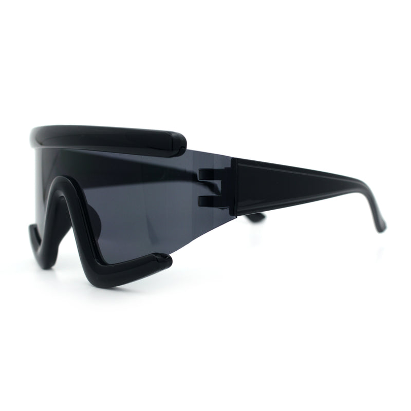 Thick Bubble Plastic Frame Oversize Shield Rectangular Sport Sunglasses