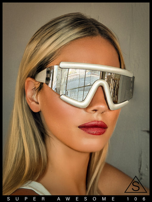 Thick Bubble Plastic Frame Oversize Shield Rectangular Sport Sunglasses