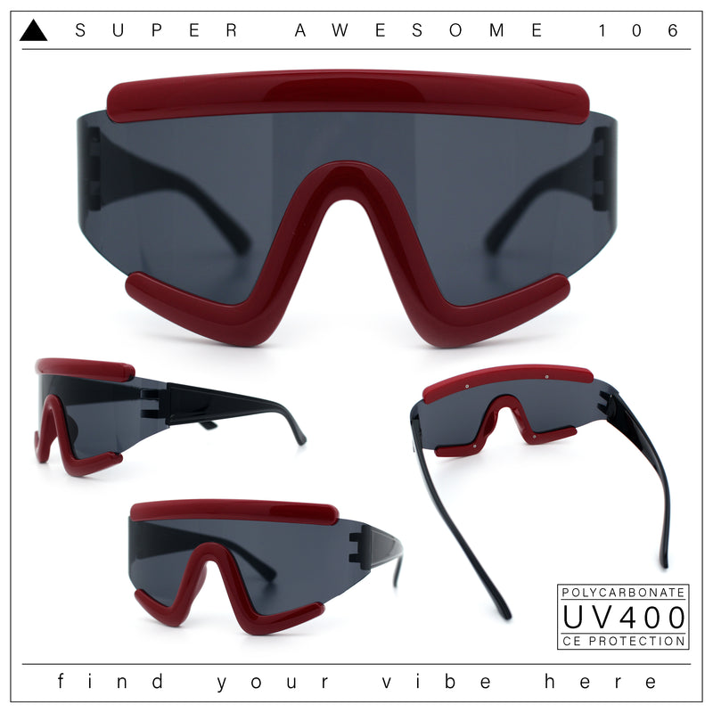Thick Bubble Plastic Frame Oversize Shield Rectangular Sport Sunglasses