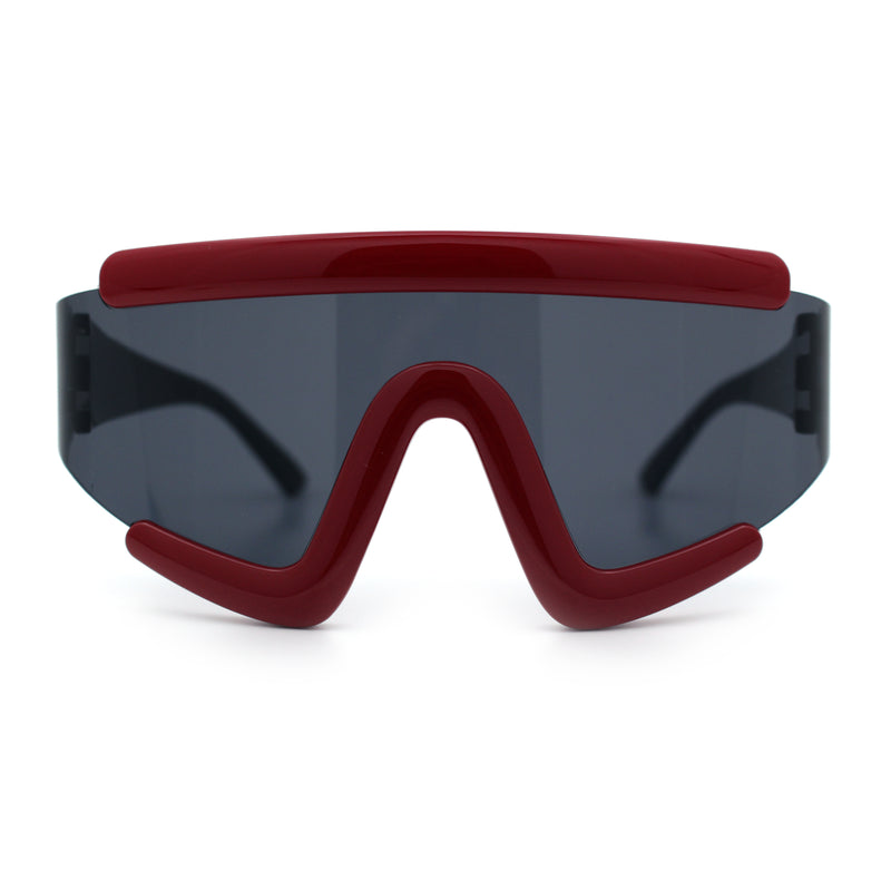 Thick Bubble Plastic Frame Oversize Shield Rectangular Sport Sunglasses