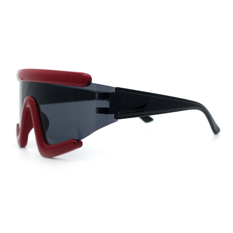 Thick Bubble Plastic Frame Oversize Shield Rectangular Sport Sunglasses