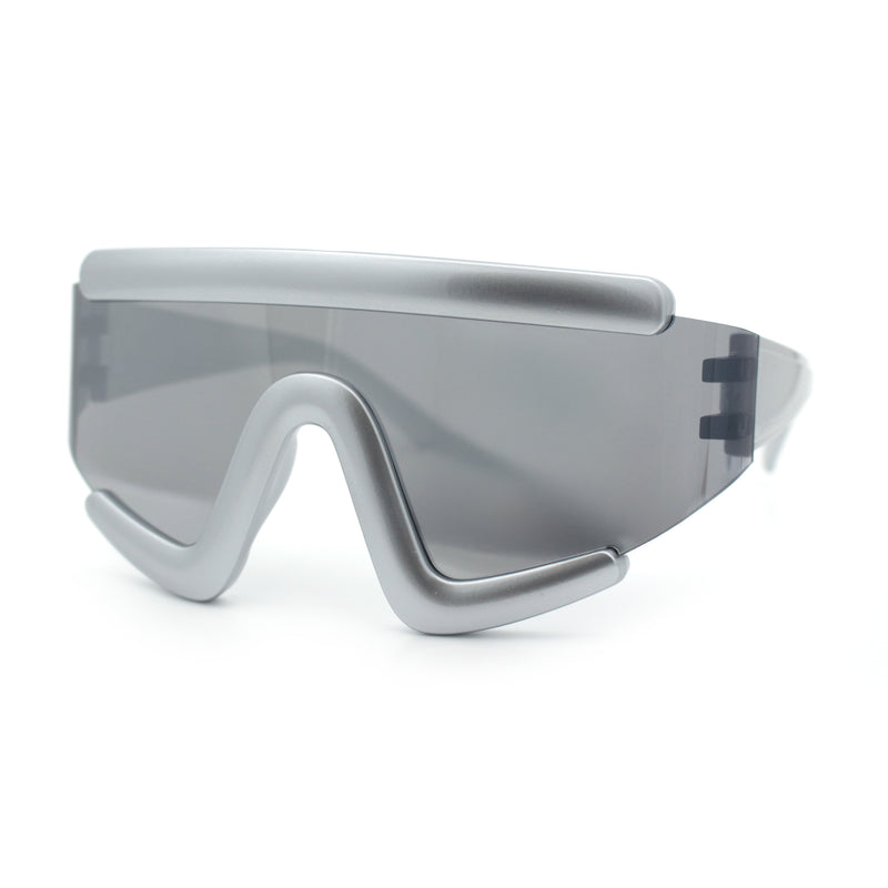 Thick Bubble Plastic Frame Oversize Shield Rectangular Sport Sunglasses