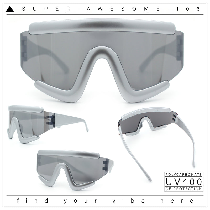 Thick Bubble Plastic Frame Oversize Shield Rectangular Sport Sunglasses