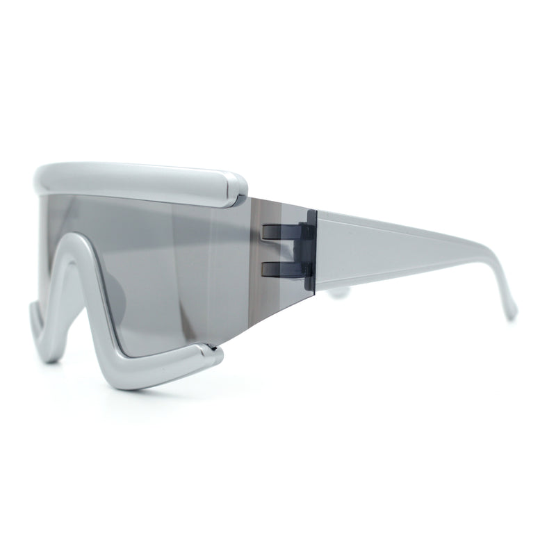 Thick Bubble Plastic Frame Oversize Shield Rectangular Sport Sunglasses