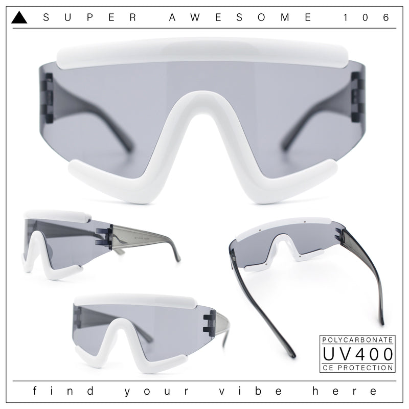 Thick Bubble Plastic Frame Oversize Shield Rectangular Sport Sunglasses
