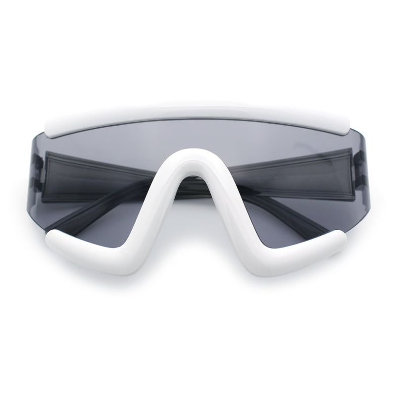 Thick Bubble Plastic Frame Oversize Shield Rectangular Sport Sunglasses
