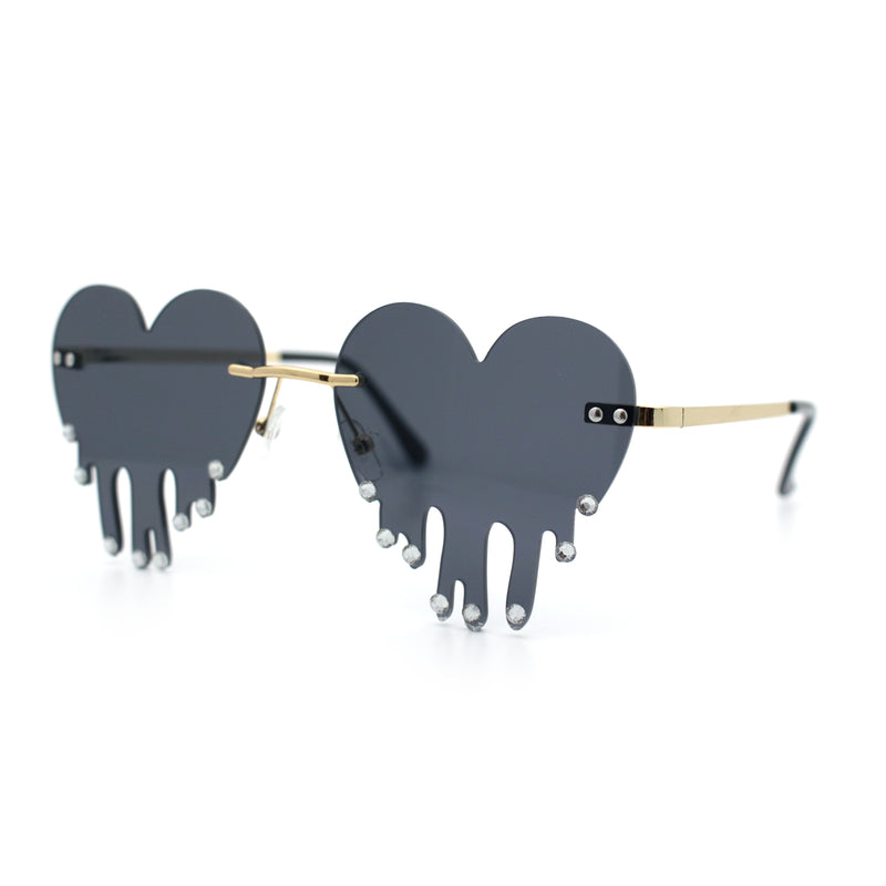 Rhinestone Studded Rimless Melting Heart Valentine Hippie Sunglasses