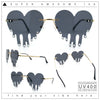 Rhinestone Studded Rimless Melting Heart Valentine Hippie Sunglasses