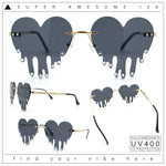 Rhinestone Studded Rimless Melting Heart Valentine Hippie Sunglasses