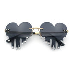 Rhinestone Studded Rimless Melting Heart Valentine Hippie Sunglasses