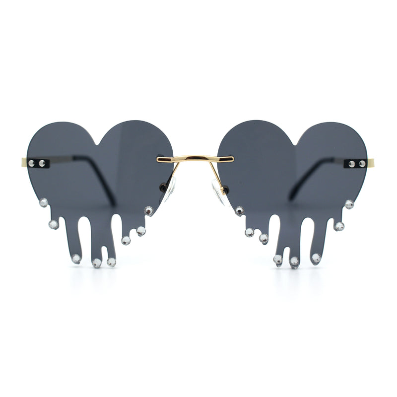 Rhinestone Studded Rimless Melting Heart Valentine Hippie Sunglasses