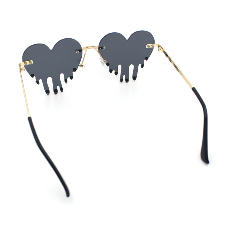 Rhinestone Studded Rimless Melting Heart Valentine Hippie Sunglasses