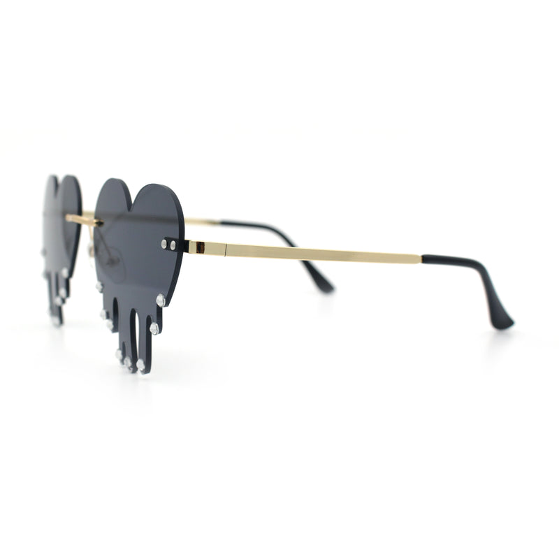 Rhinestone Studded Rimless Melting Heart Valentine Hippie Sunglasses