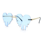 Rhinestone Studded Rimless Melting Heart Valentine Hippie Sunglasses