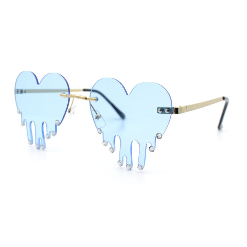 Rhinestone Studded Rimless Melting Heart Valentine Hippie Sunglasses