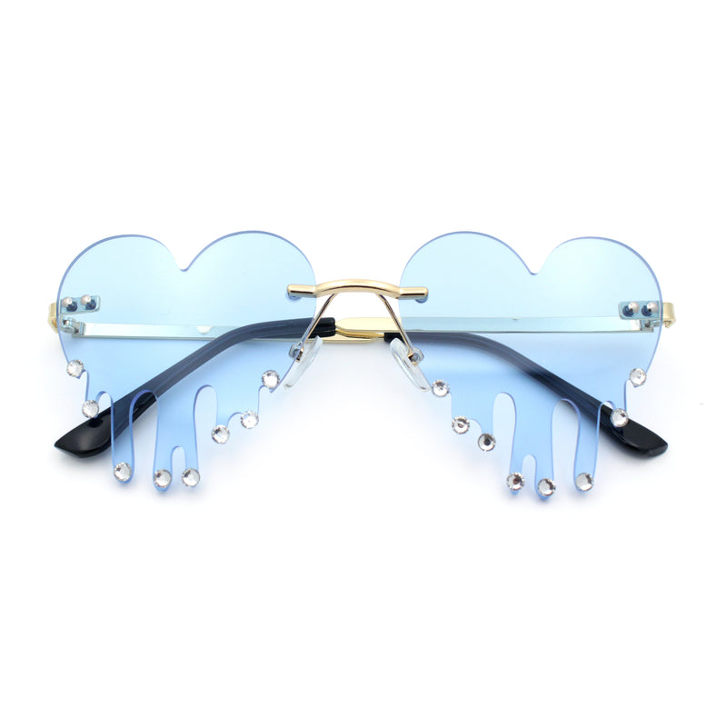 Rhinestone Studded Rimless Melting Heart Valentine Hippie Sunglasses