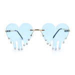Rhinestone Studded Rimless Melting Heart Valentine Hippie Sunglasses