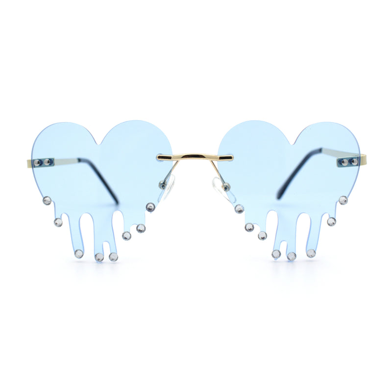 Rhinestone Studded Rimless Melting Heart Valentine Hippie Sunglasses