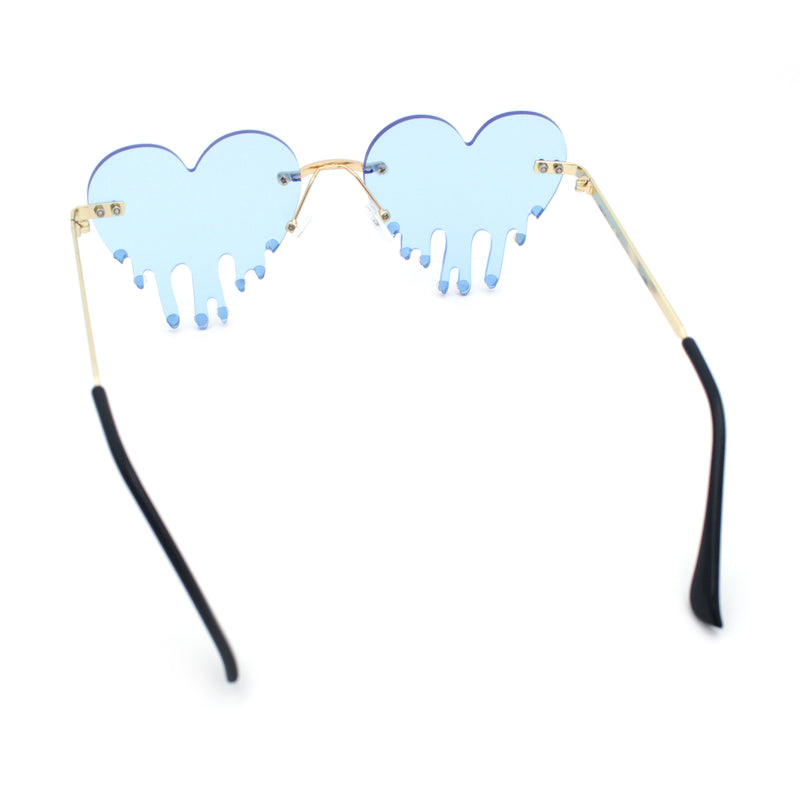 Rhinestone Studded Rimless Melting Heart Valentine Hippie Sunglasses