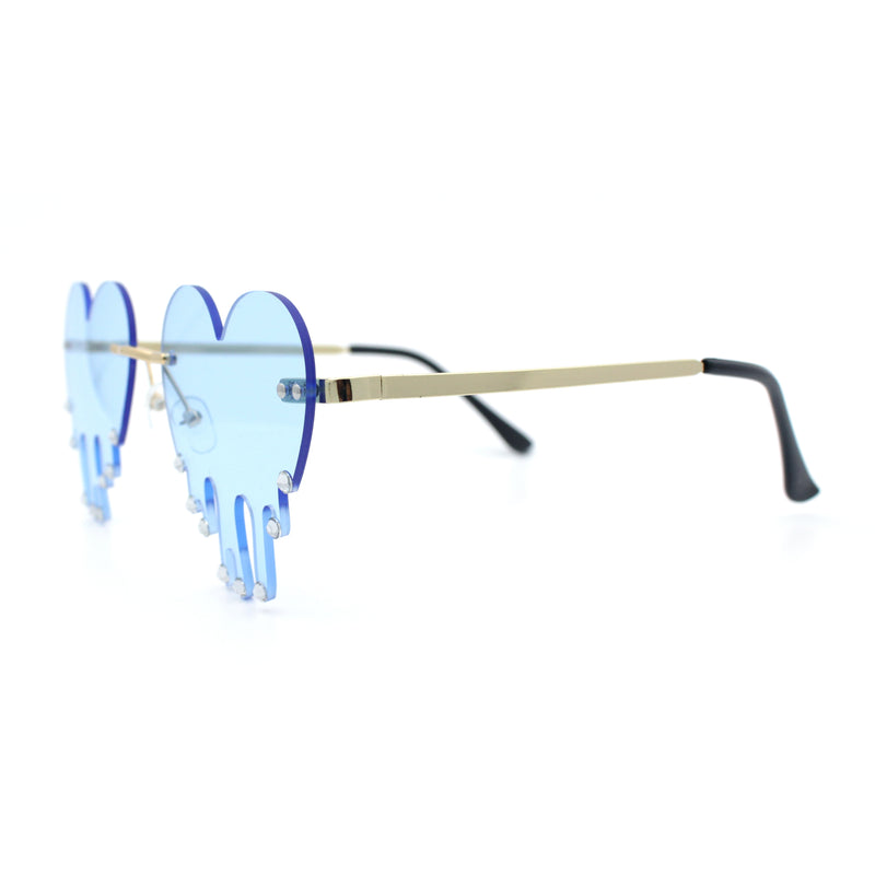 Rhinestone Studded Rimless Melting Heart Valentine Hippie Sunglasses
