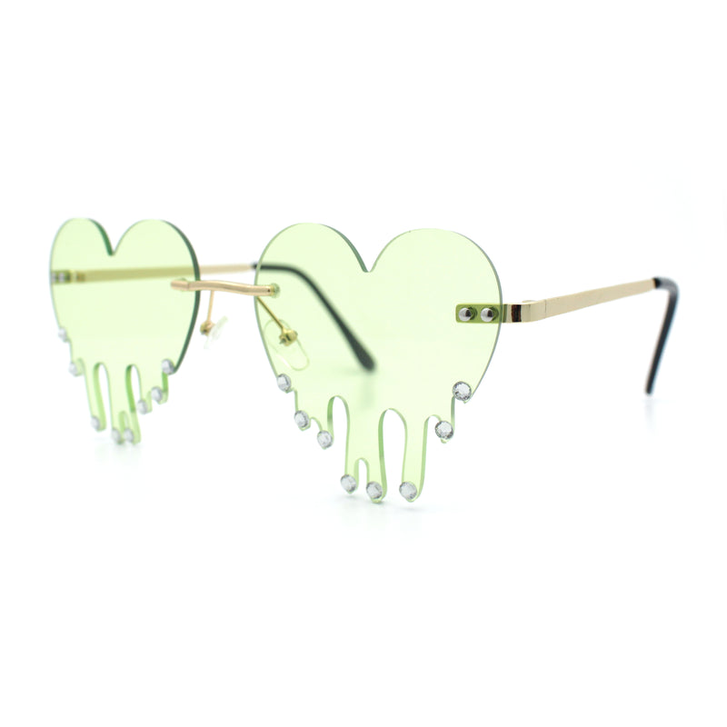 Rhinestone Studded Rimless Melting Heart Valentine Hippie Sunglasses