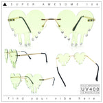 Rhinestone Studded Rimless Melting Heart Valentine Hippie Sunglasses