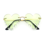 Rhinestone Studded Rimless Melting Heart Valentine Hippie Sunglasses