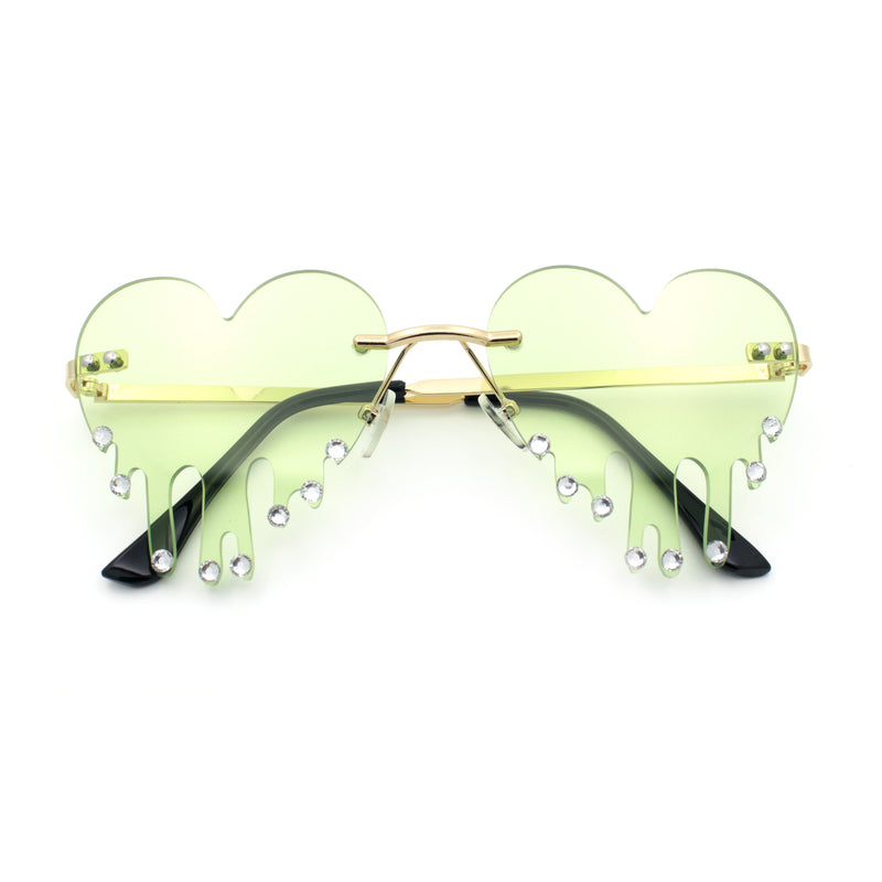 Rhinestone Studded Rimless Melting Heart Valentine Hippie Sunglasses
