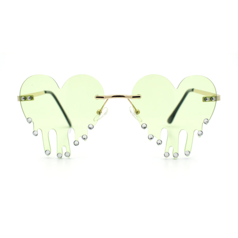 Rhinestone Studded Rimless Melting Heart Valentine Hippie Sunglasses
