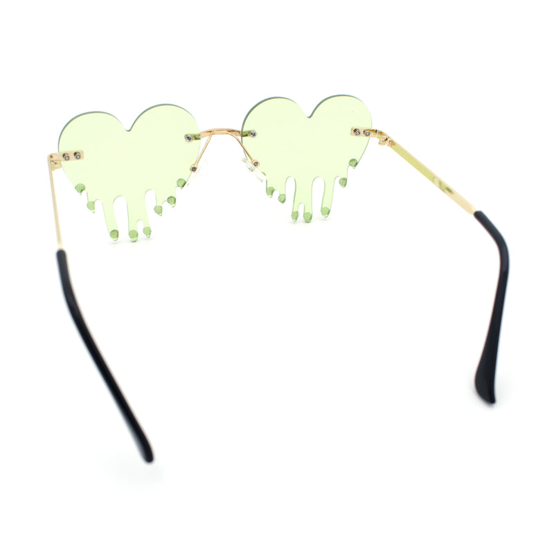 Rhinestone Studded Rimless Melting Heart Valentine Hippie Sunglasses