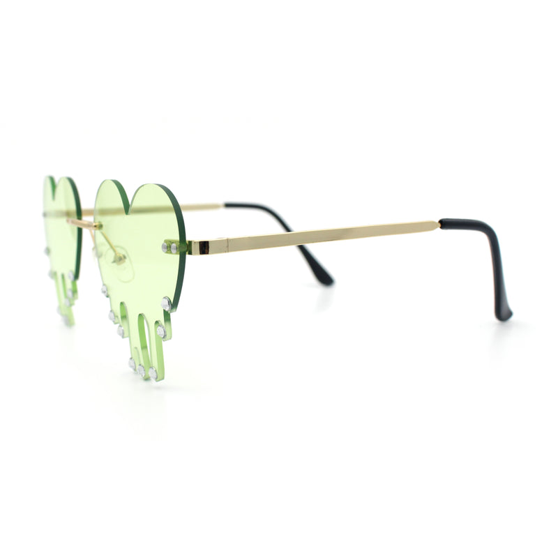 Rhinestone Studded Rimless Melting Heart Valentine Hippie Sunglasses