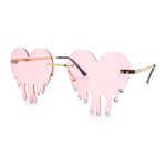 Rhinestone Studded Rimless Melting Heart Valentine Hippie Sunglasses