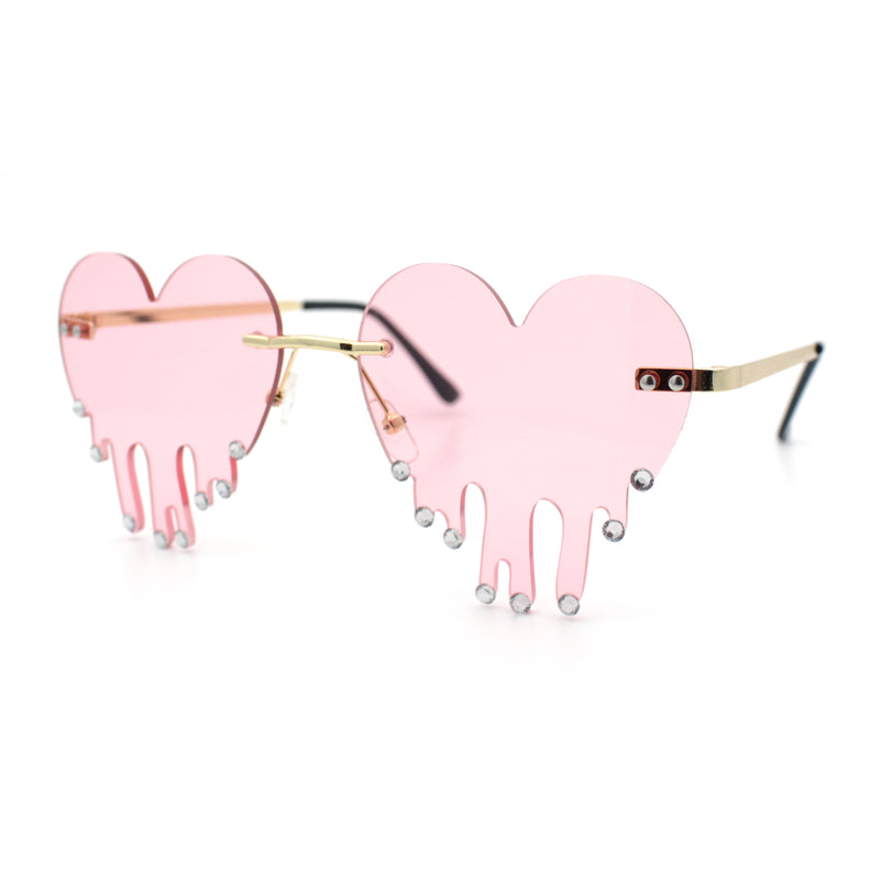 Rhinestone Studded Rimless Melting Heart Valentine Hippie Sunglasses