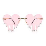 Rhinestone Studded Rimless Melting Heart Valentine Hippie Sunglasses