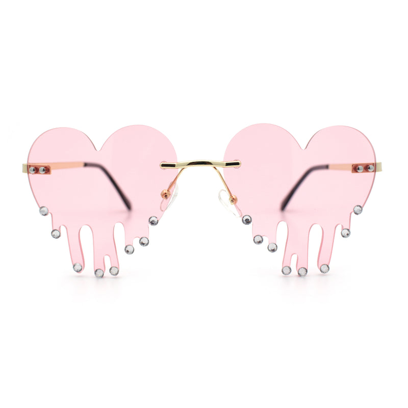 Rhinestone Studded Rimless Melting Heart Valentine Hippie Sunglasses