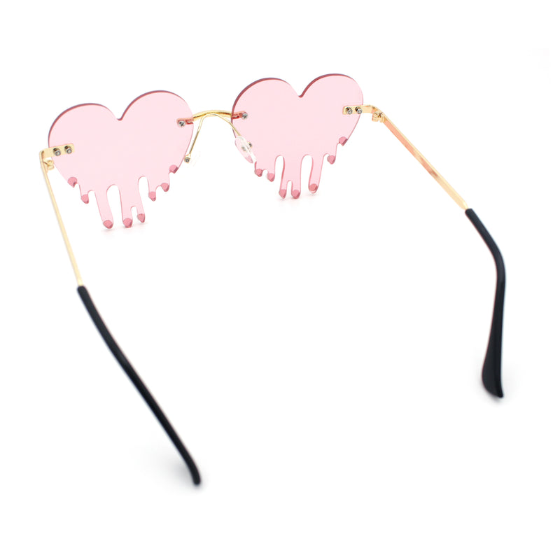Rhinestone Studded Rimless Melting Heart Valentine Hippie Sunglasses