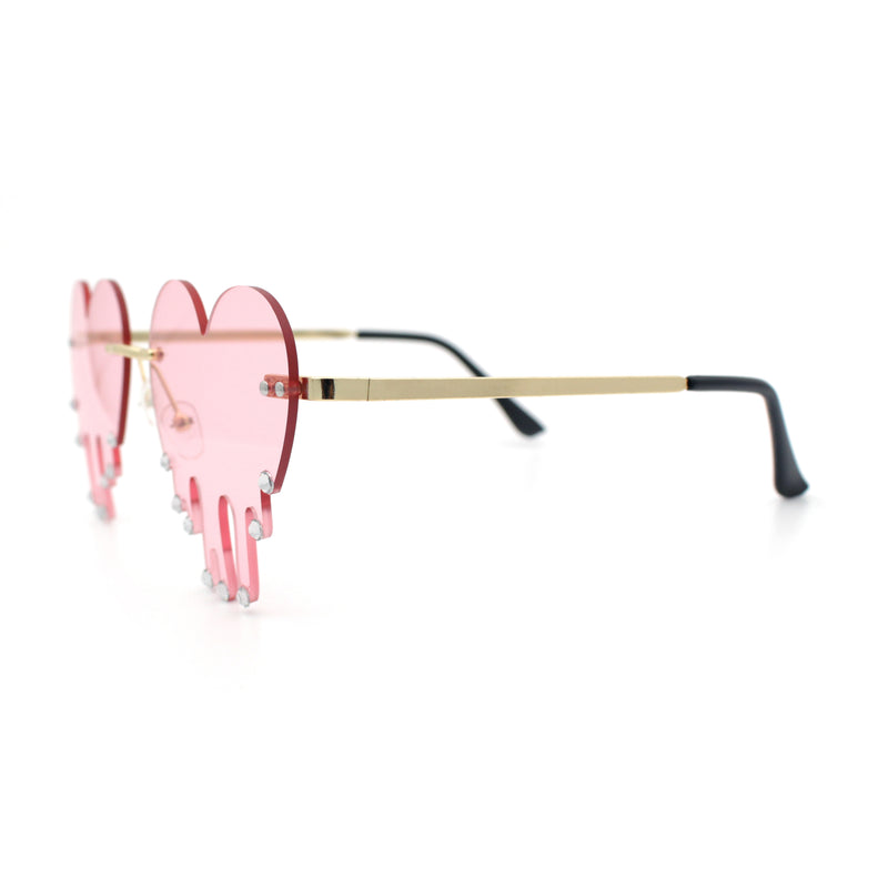 Rhinestone Studded Rimless Melting Heart Valentine Hippie Sunglasses