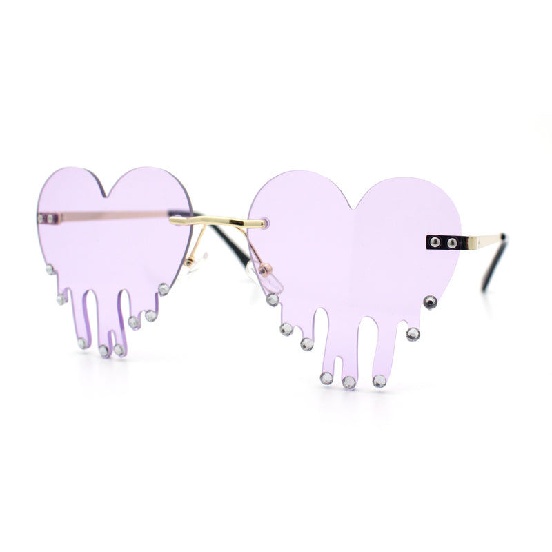 Rhinestone Studded Rimless Melting Heart Valentine Hippie Sunglasses