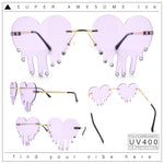 Rhinestone Studded Rimless Melting Heart Valentine Hippie Sunglasses
