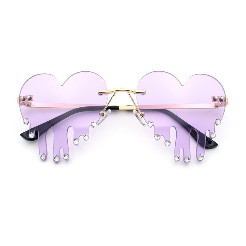 Rhinestone Studded Rimless Melting Heart Valentine Hippie Sunglasses