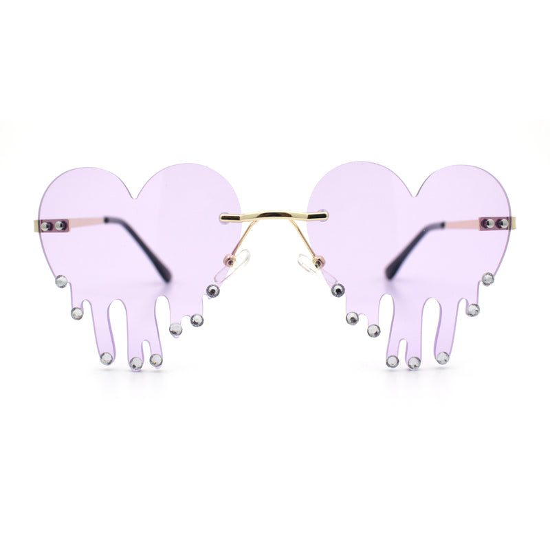 Rhinestone Studded Rimless Melting Heart Valentine Hippie Sunglasses
