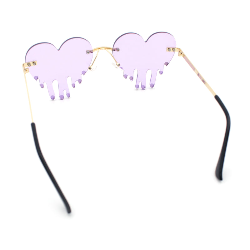 Rhinestone Studded Rimless Melting Heart Valentine Hippie Sunglasses