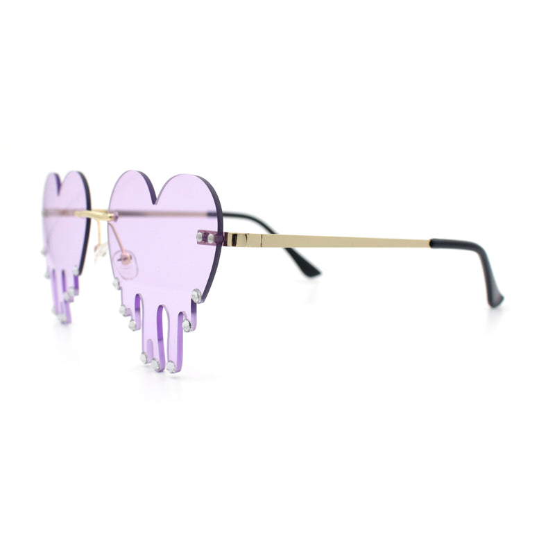 Rhinestone Studded Rimless Melting Heart Valentine Hippie Sunglasses