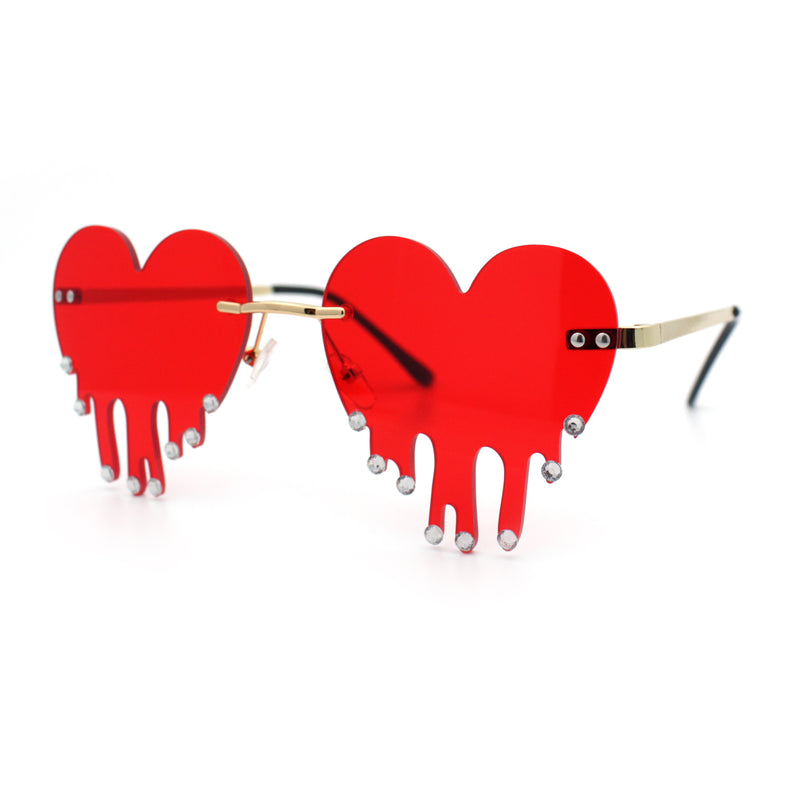 Rhinestone Studded Rimless Melting Heart Valentine Hippie Sunglasses