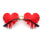 Rhinestone Studded Rimless Melting Heart Valentine Hippie Sunglasses