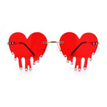 Rhinestone Studded Rimless Melting Heart Valentine Hippie Sunglasses