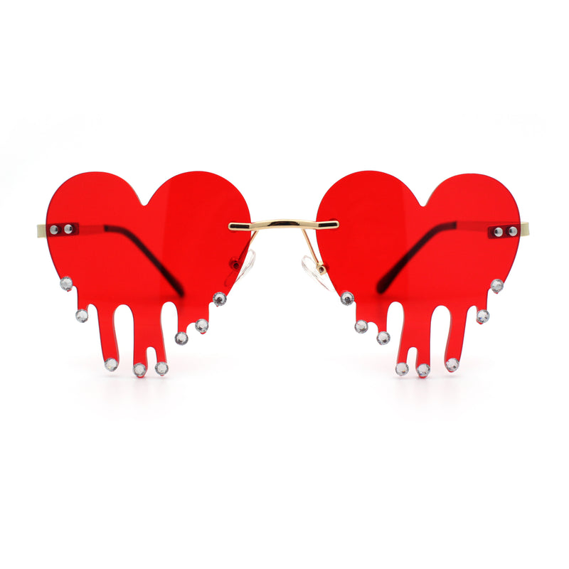 Rhinestone Studded Rimless Melting Heart Valentine Hippie Sunglasses